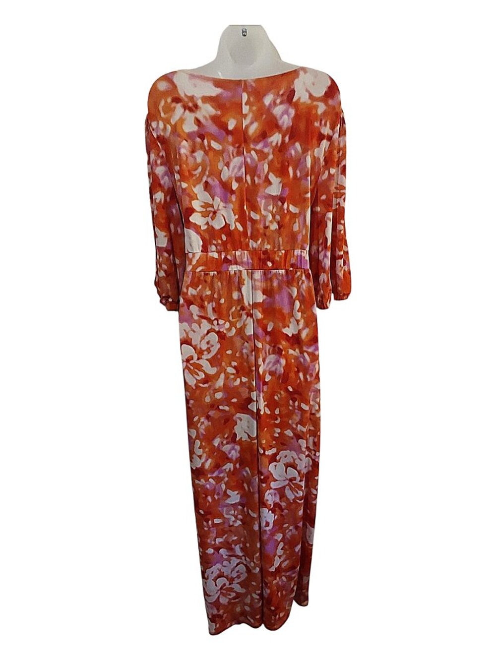 Hot in Hollywood Orange Multi V-neck Split Sleeve Maxi Dress Boho/Glam/Resort XL - Picture 5 of 7